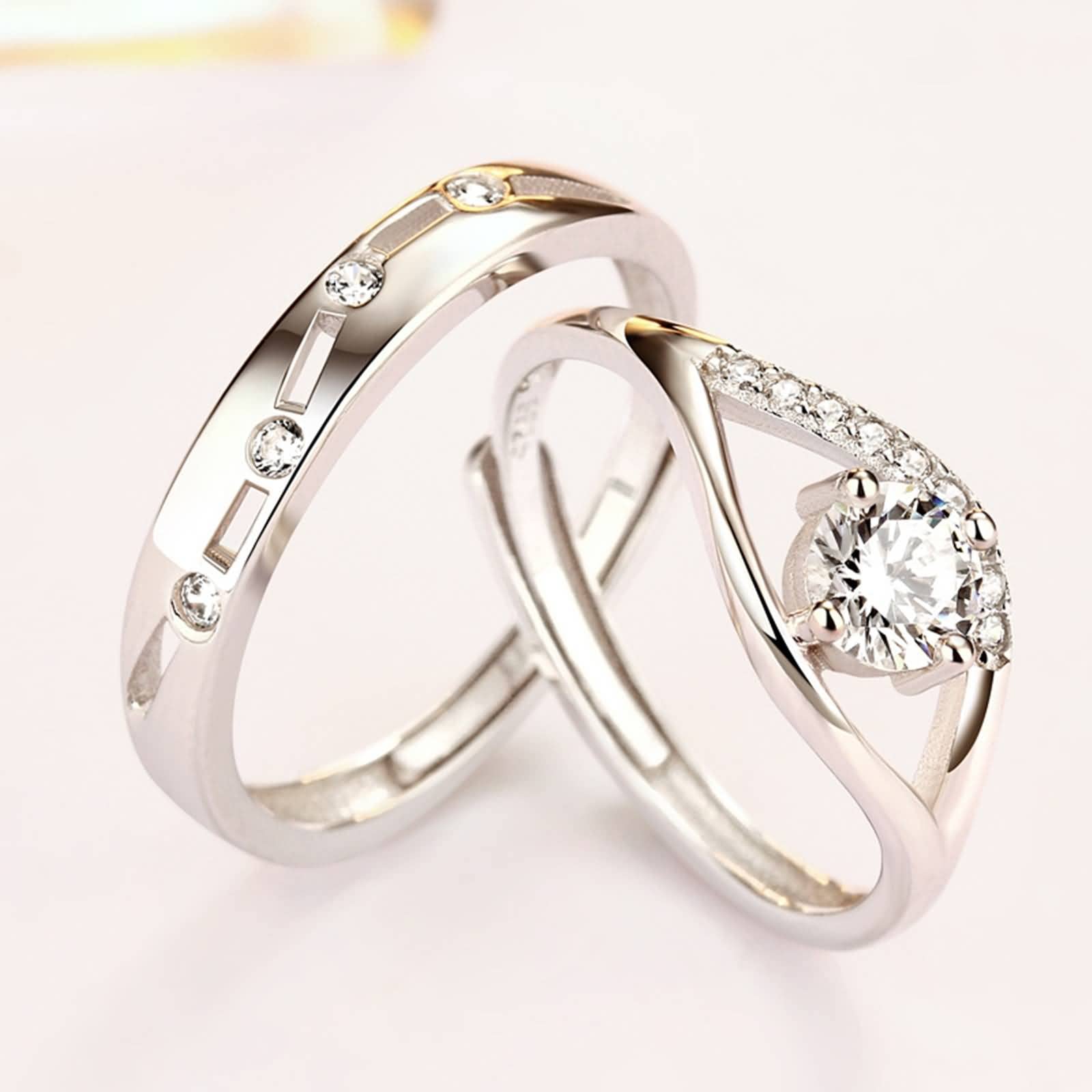 Anillo Hombre Acero Inoxidable, Alianzas Boda Plata de Zirconia Ojo Hueco Anillo Ajustable Anillo de Pareja de Regalo Talla