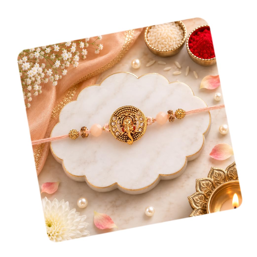 Ganesha Rakhi Set of 1 for Brother Boy Man, Designer Ganesh Rakhi for Brother Bhaiya Men Bhai, Premium Rakhis for Rakshabandhan, Thread Rakshasutra Raki with Best Wishes Card Tillak Set-image-26