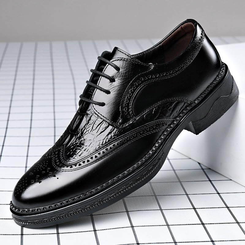 Mens Dress Shoes Classic Wingtip Business Oxfords Formal Business Casual Oxford Trendy Plaid Upper Tuxedo Shoes for Men Height Increasing Non-Slip Softsole Derby Shoes3
