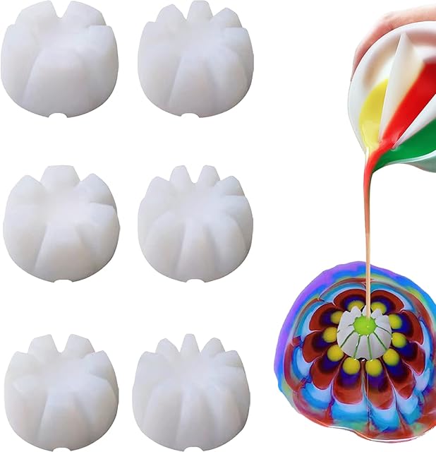 6Pcs/Set Flower Pour Cups Silicone Split Cup for Paint Pouring Acrylic Pouring Flower Strainers Fluid Art Pour DIY Resin Molds for Making Painting Tools Drawing Accessories (White)