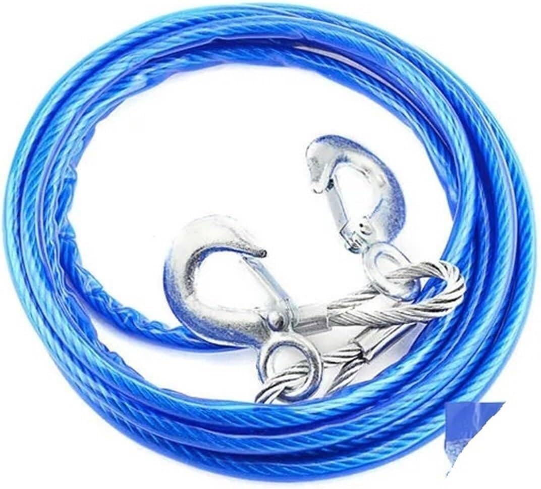 Steel Cable, Coated Wire Rope, 1pc Towing Straps Heavy Duty Tow Ropes Plastic Covered High Strength Hook Trailer Car Emergency Towing Outdoor Tool(5m 7 tons)