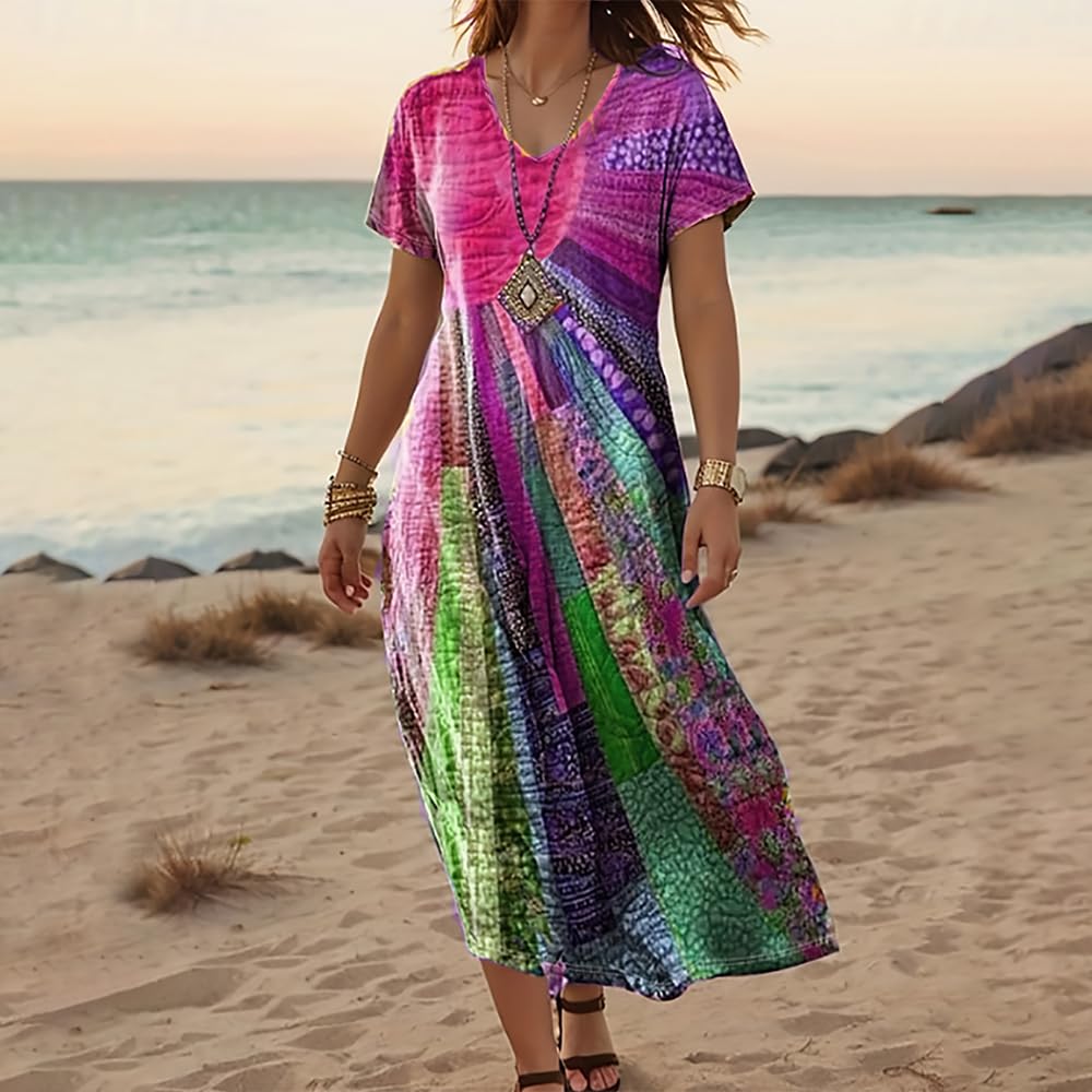 Summer Women's Fashion Printed Beachwear Resort-Style Maxi Dresses