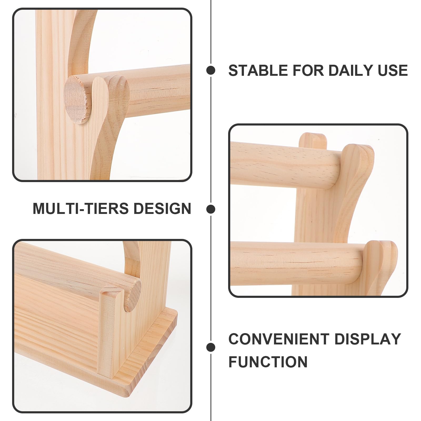 Expositor de Joyas de Varios Niveles en Madera Beige Diseño de Múltiples Capas y Base Plana para Organizar Pulseras y Pendientes Hogar