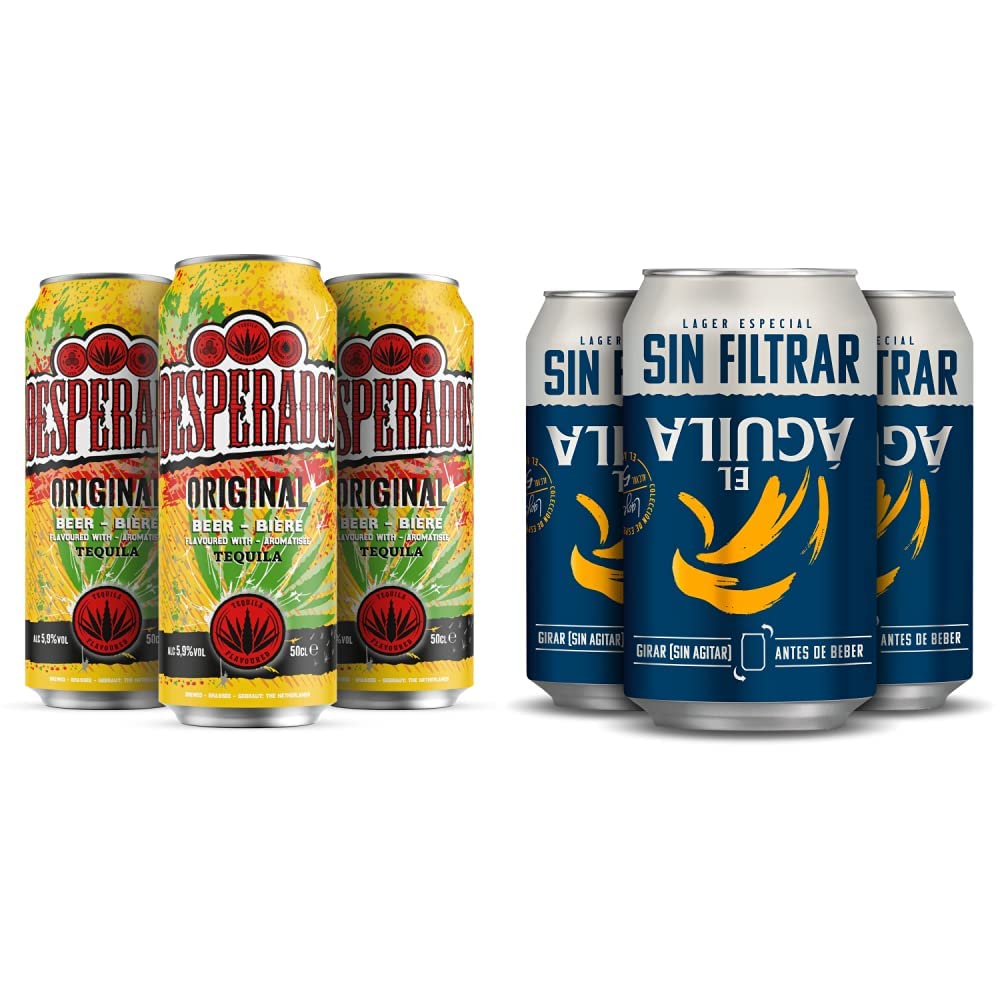 Desperados Cerveza Tequila Pack Lata, 25 x 50cl & El Aguila Sin Filtrar Cerveza Lager Especial Pack Lata, 24 x 33cl
