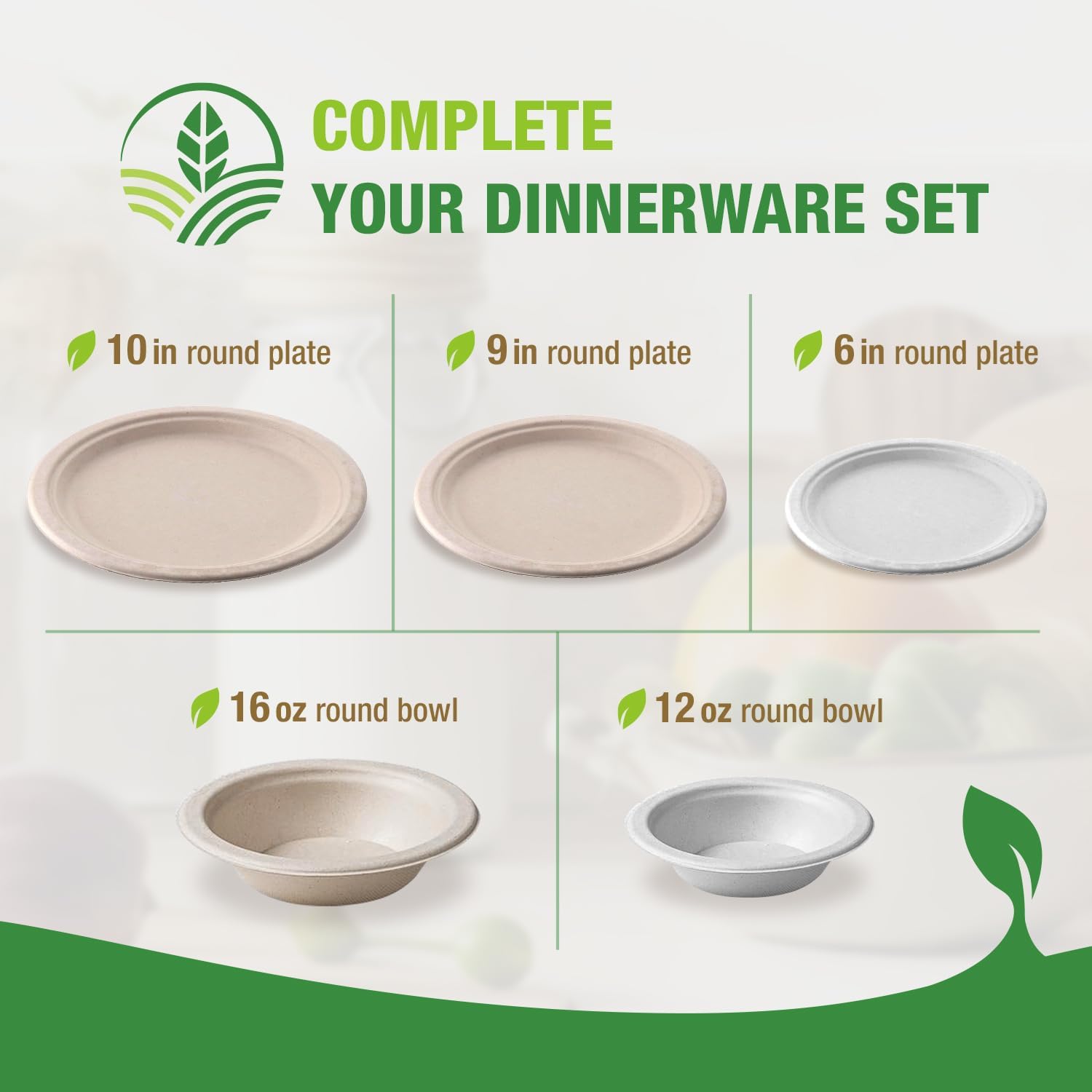 10 Inch Brown Compostable Plates – Biodegradable Sugarcane Fiber Dinner Plates, Heavy-Duty & Microwavable Disposable Plates for Weddings, Parties, BBQs, Eco-Friendly Bulk 125 Pack