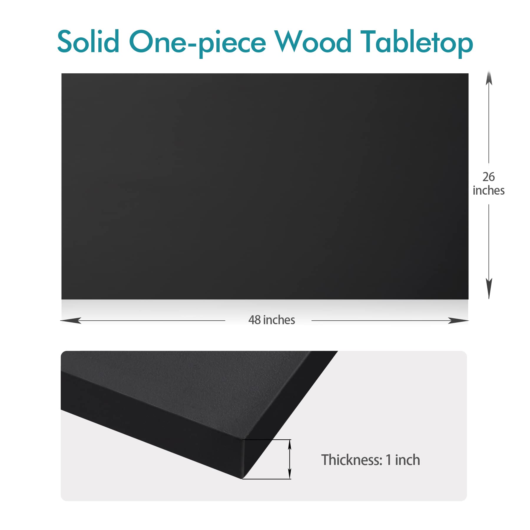Kaboon Black Table Top 48x26 inches, One-Piece Wood Desktop for Sit ...
