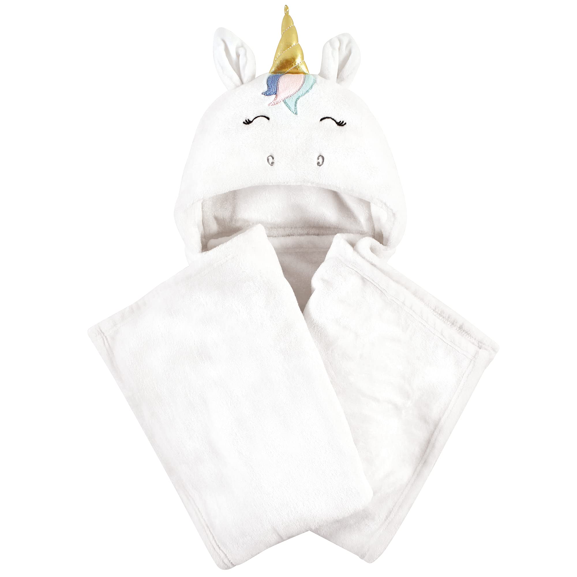 Hudson Baby Unisex Baby and Toddler Hooded Animal Face Plush Blanket, Multicolor Unicorn, One Size