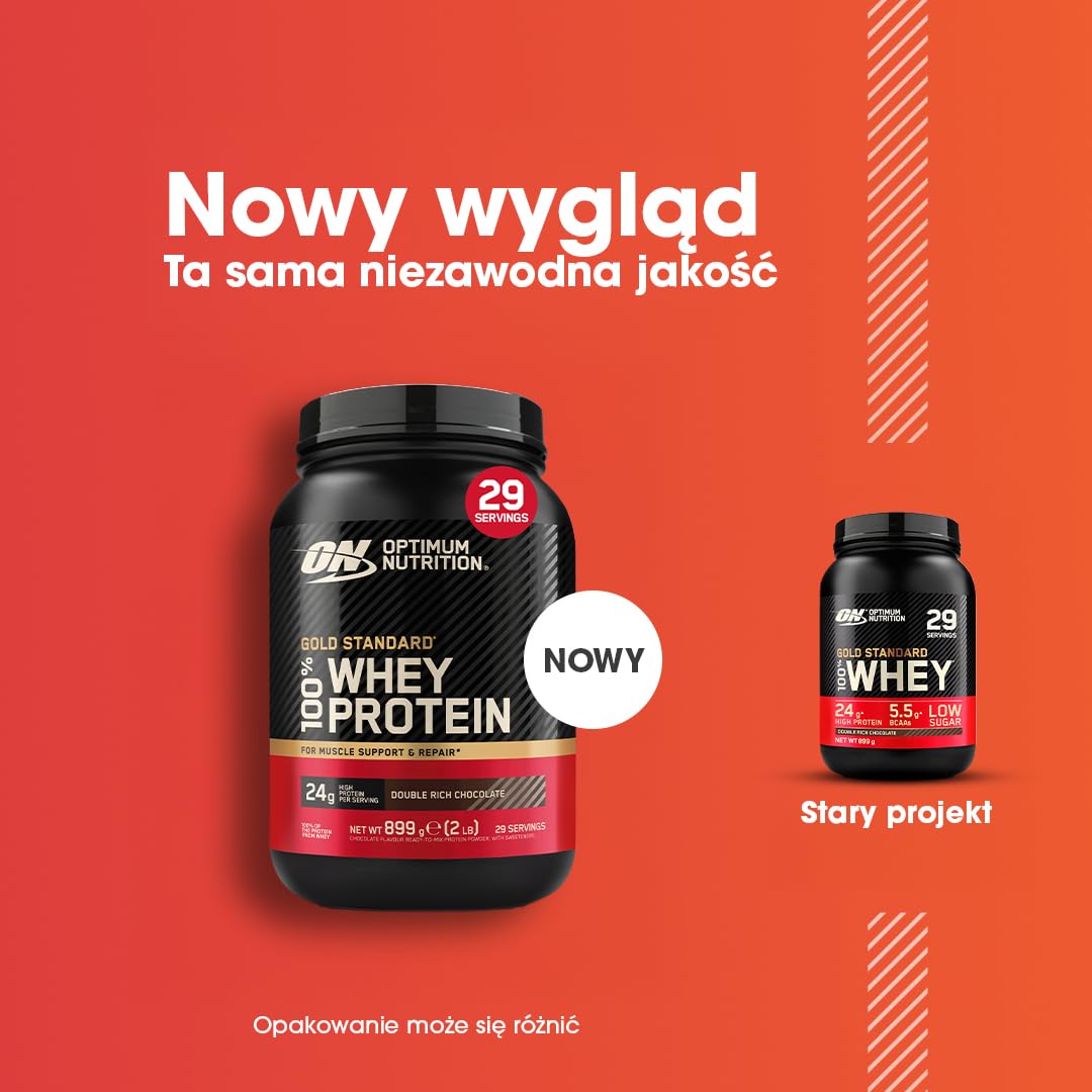 Optimum Nutrition Gold Standard 100% Whey Bia?ko Serwatkowe, Podwójna Czekolada, 899g, 29 Porcji, Opakowanie Może Się Różnić
