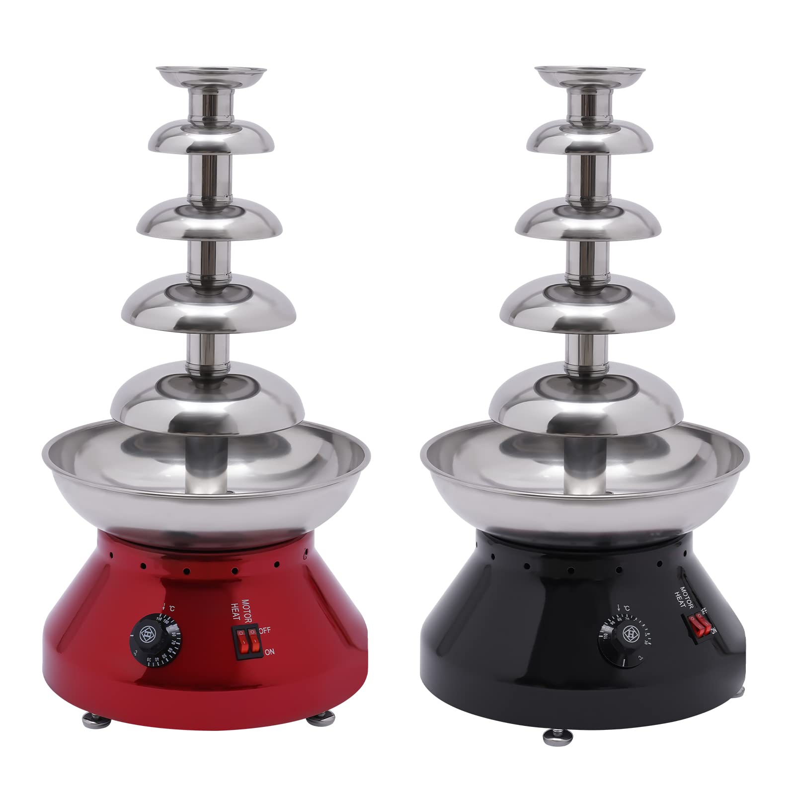 Schokoladenbrunnen, 230W 5 Etagen Schokoladen-Brunnen Maschine, 3L Schokoladenfondue mit einstellbarer Temperatur, Schokofondue aus Edelstah, 86-230F, Warme flüssige Schokoladenfontäne (5 Brunnen Rot)