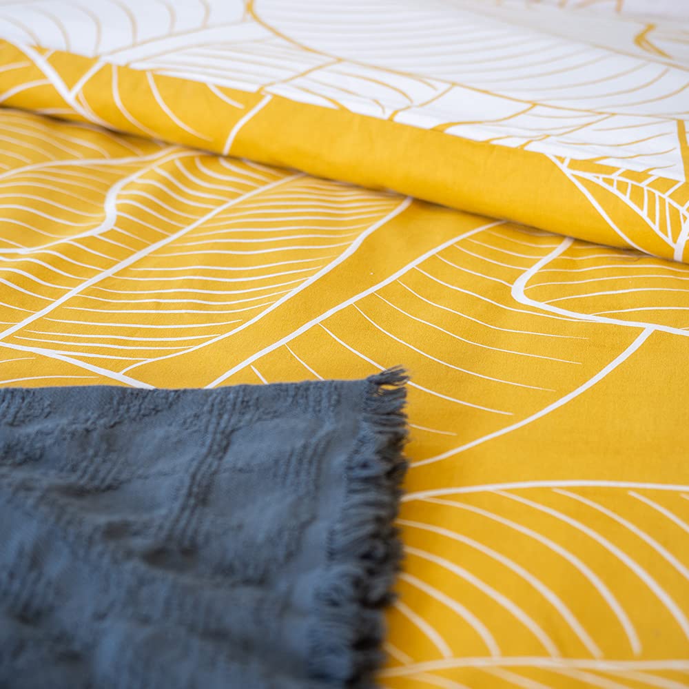 CÔTE DECO Parure da letto con copripiumino 220 x 240 cm + 2 federe 63 x 63 cm, set copripiumino per 2 persone, palme, colore: giallo, 100% cotone biologico