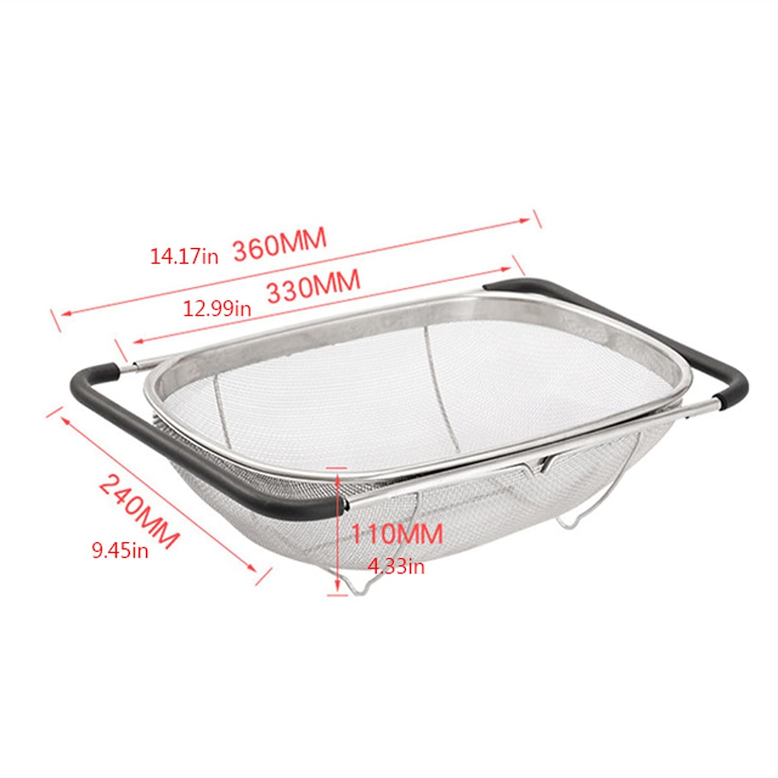 Colador Cesta de drenaje retráctil Casas de goma Manija de agarre de acero inoxidable Oval Colador Fregadero Hortalizaje Drenaje Rack Drenaje Lavado Fregadero Talleador Coladores de Alimentos