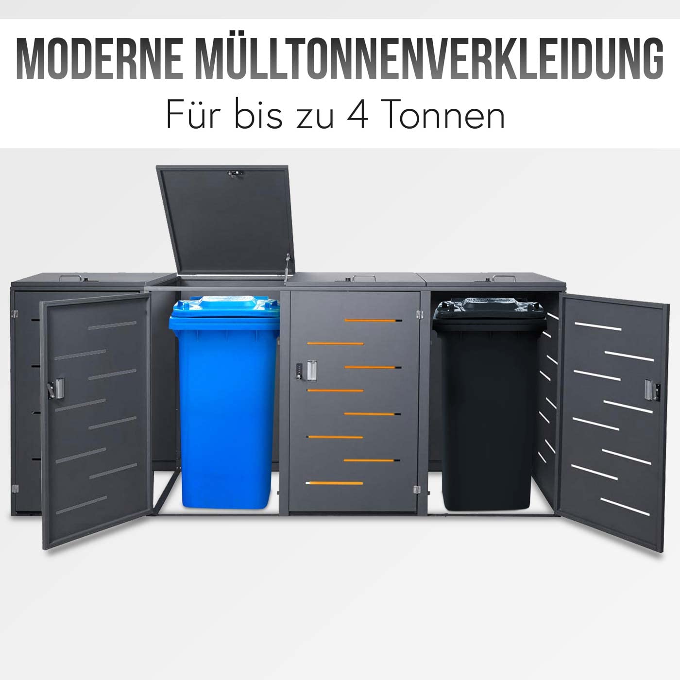4er-Mülltonnenverkleidung HWC-E83, Mülltonnenbox Mülltonnenabdeckung, erweiterbar 117x263x80cm - anthrazit, Stahl 108kg