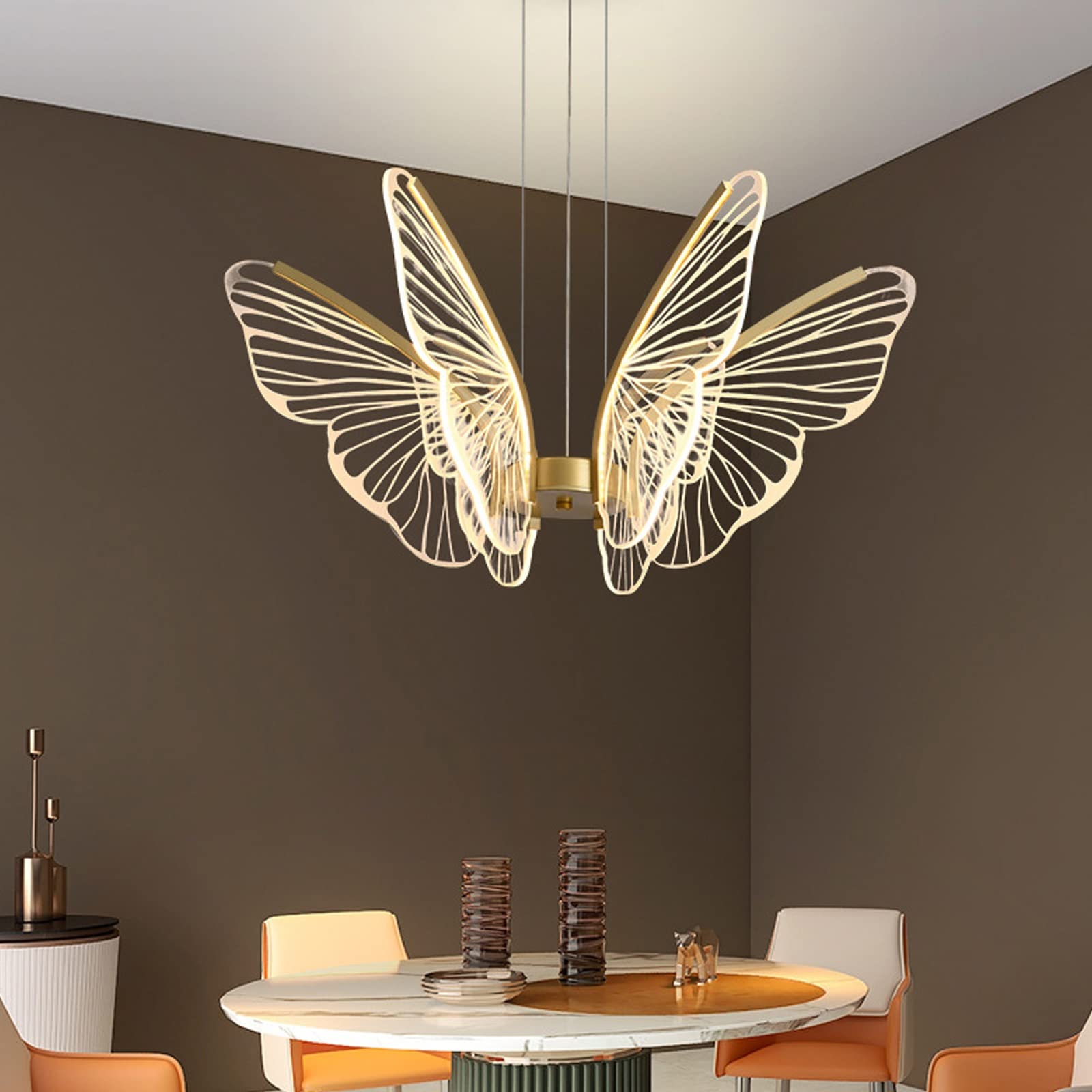 Lampada a sospensione , lampada a sospensione a LED a 6 luci con design a farfalla per soggiorno, lampada a soffitto a LED dimmerabile con montaggio a semi-incasso con telecomando, luci a sospensione