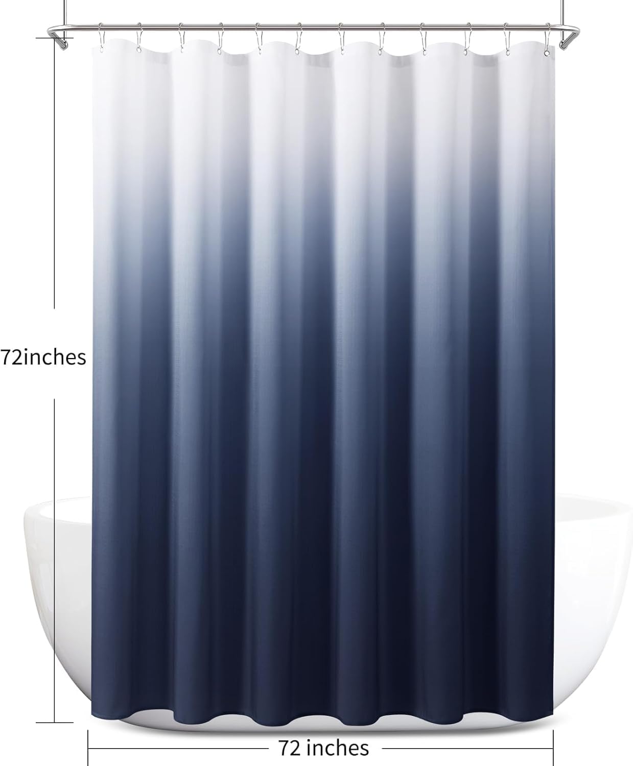 Blue 90 inch Shower Curtains for Bathroom Ombre Linen Textured Fabric Cloth Shower Curtain Set with Hooks Long Bath Curtain Blue White Nayv Bathroom Decoration 72 x 90 inches Long