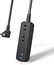 TOPLAND TPA10-BK 12W 2.4A Smart Cord Tap Power Strip Extension Cord USB Port Double-Sided Insertion (2 AC / USB-A 2 Outlets) L-Shaped Plug, Double Covered, Tracking, Fire Prevention, PSE Technical