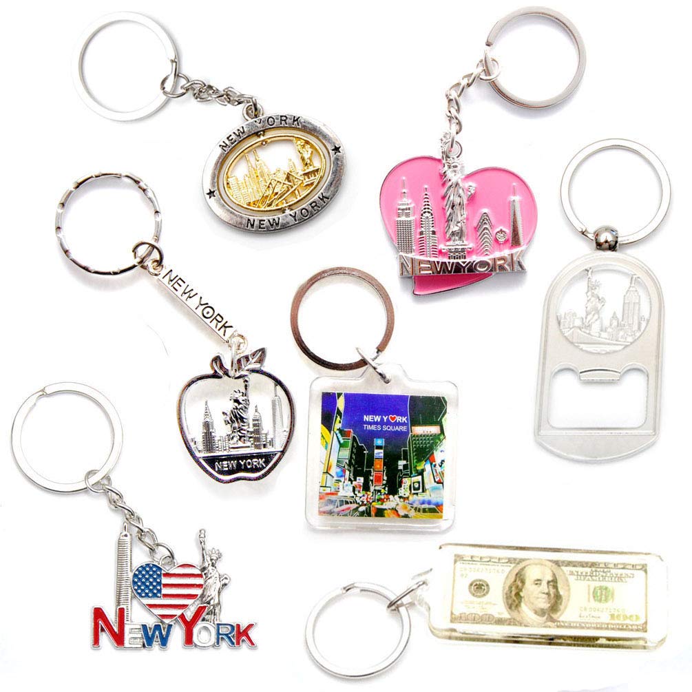 New York NYC NY Keychain Bundle Souvenir Gift Set 1 - Statue of Liberty,Empire State Building & More Metal Key Ring
