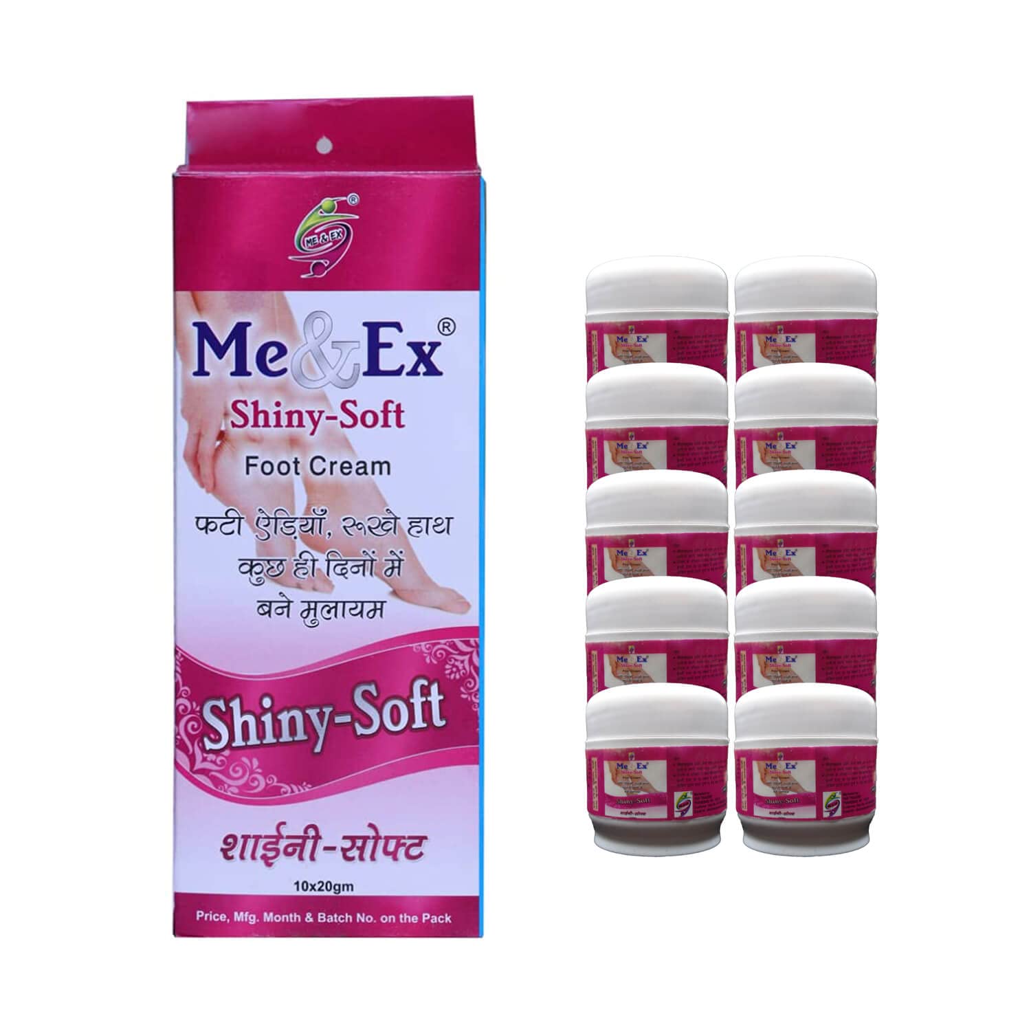 Me & Ex Herbal Shiny Soft Feet Cream with Aloe Vera for Rough, Dry and Cracked Heel 20gm each (Pack of 10)