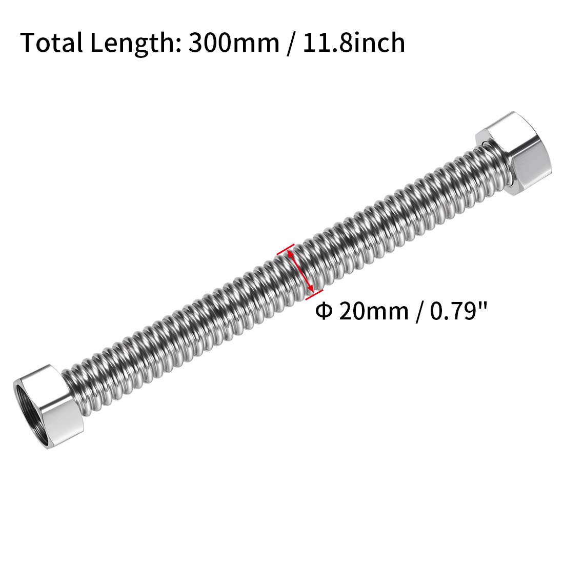 sourcing map Línea de Agua Flexible de Acero Inoxidable Corrugado de 11,8 Pulgadas de Largo< de Conector Hembra G3/4 Roscado con Arandela, 2uds