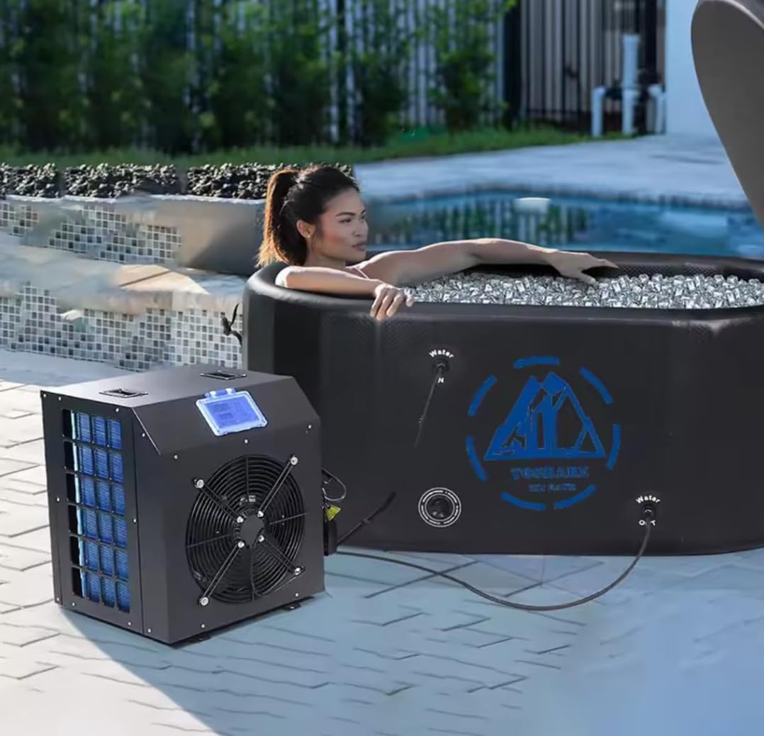 Outdoor Portable 1/2HP HOT & Cold Ice Bath Cold Plunge & Hot Tub W/Chiller Heater, Black