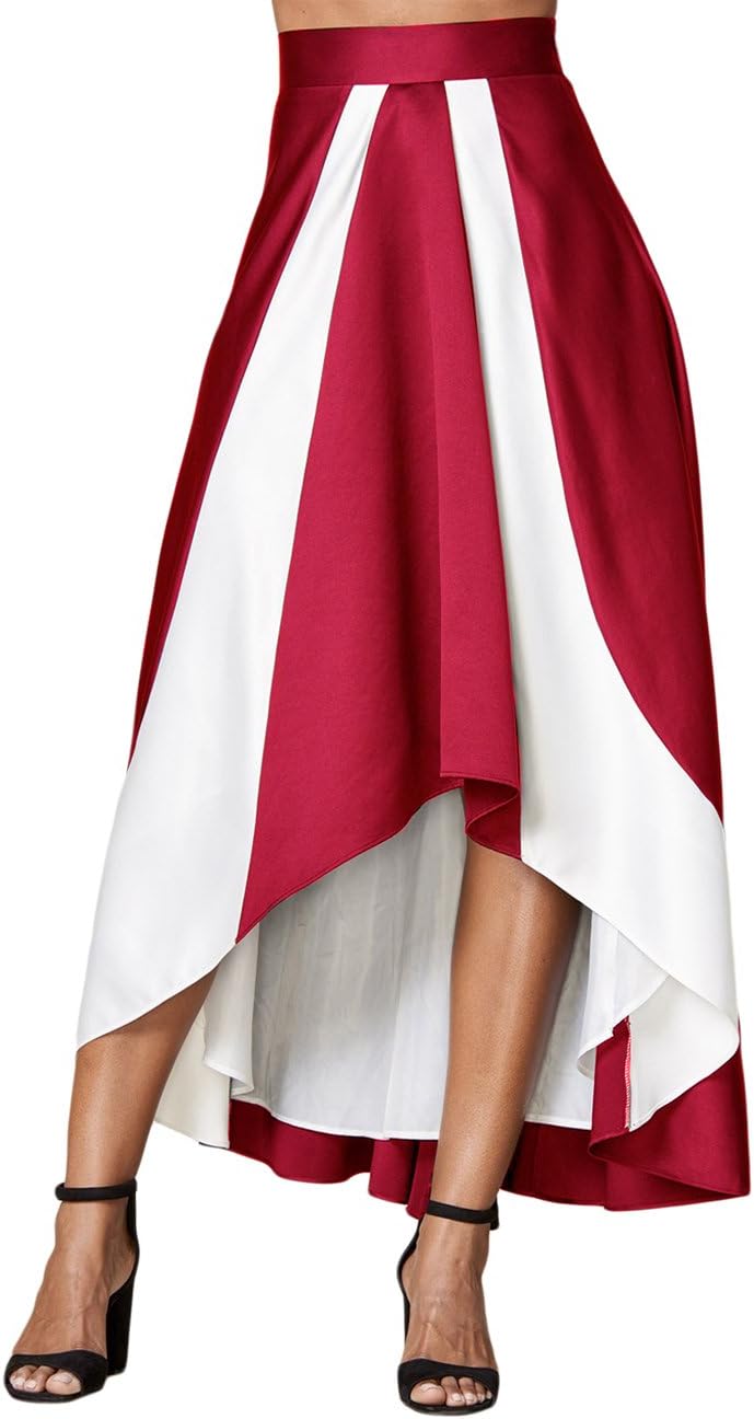 Alinemyer Women's Plus Size A Line Party Maxi Skirt High Waist High Low Pleated Skirts Burgundy L