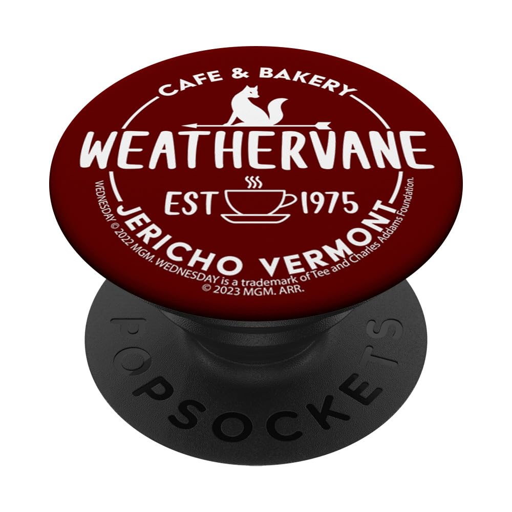 Wednesday Weathervane Cafe & Bakery Est 1975 Jericho Logo PopSockets Swappable PopGrip, Black
