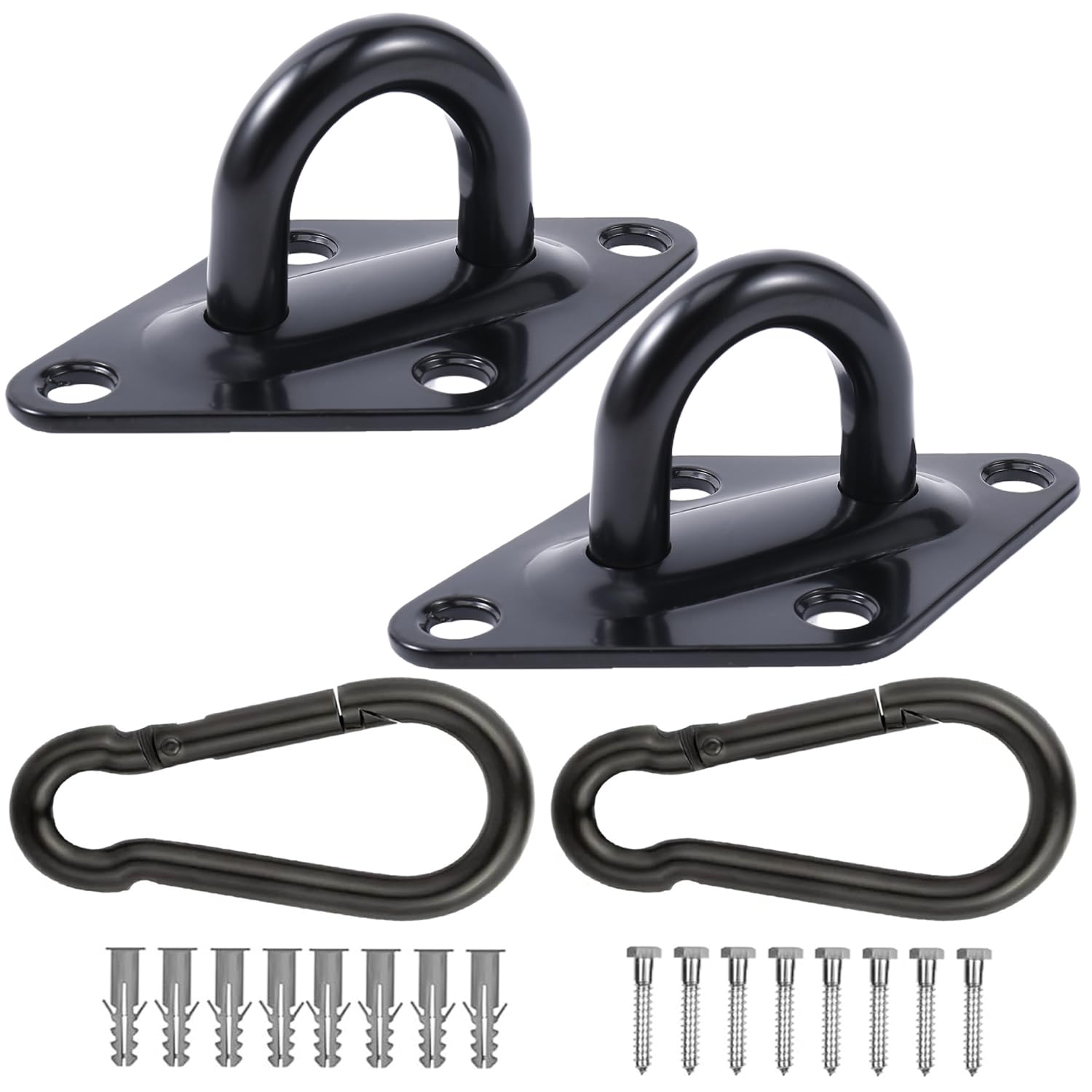 2PCS Heavy Duty Stainless Steel Pad Eye Hooks M10,2PCS 10MM Snap Hook,8PCS Screws for Hammock Hooks Hanging Kit,Fit Swing Hanging,Wall/Ceiling Mount Hanger,Hammock Chair,Indoor&Outdoor Use