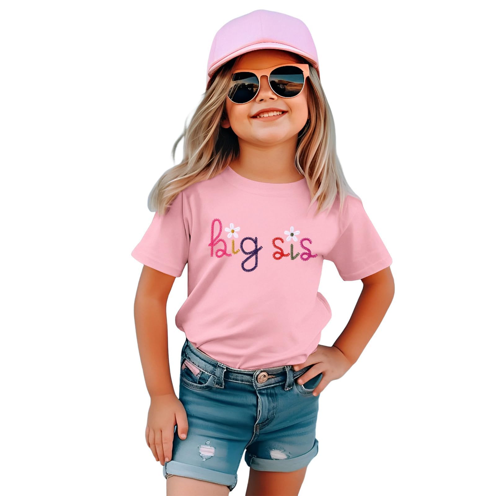 Big Sister Shirt Baby Anuncio para Niñas Camiseta con Bordado Big Sis Niño Promocionado A Gran Hermana Camiseta Verano Manga Corta Camisetas Lindas Bordadas Algodón Top