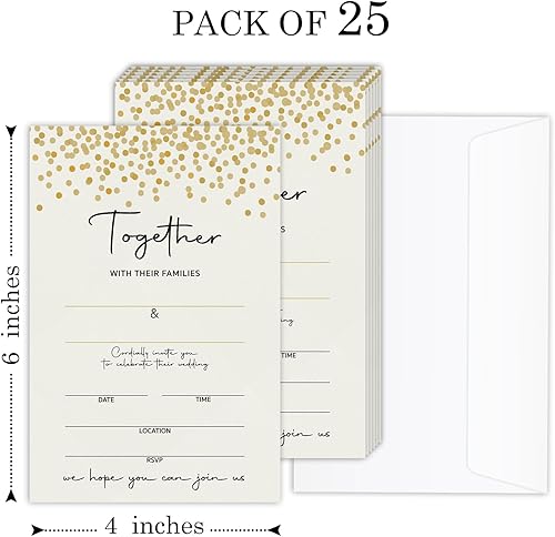 Miniatura 2 de Invitaciones de boda de puntos dorados, kit de invitación de fiesta de boda con confeti dorado, suministros para fiestas y recepciones, invitaciones