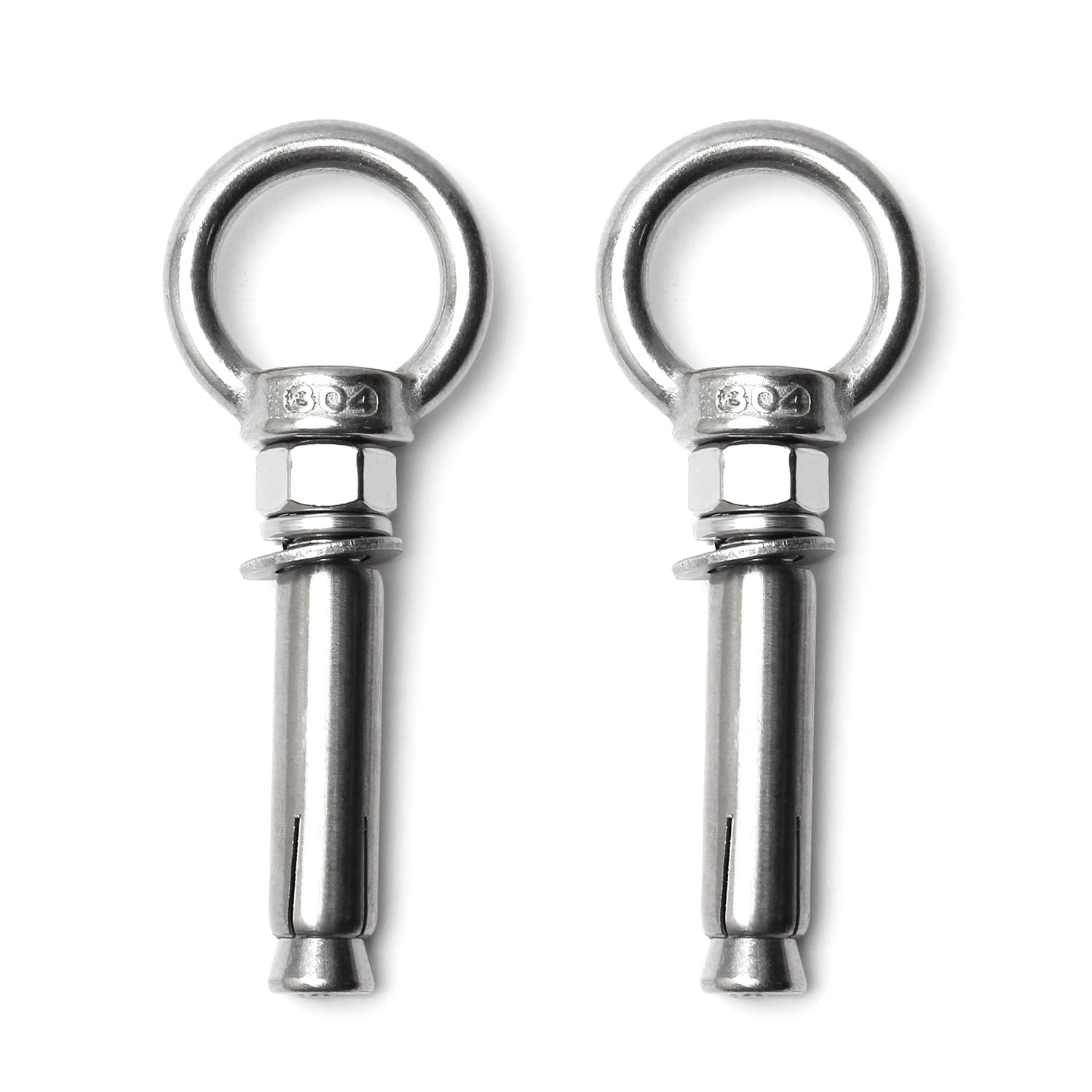 MroMax Expansion Lifting Eyebolt M12x90mm Eye Ring Bolt 5.12" Length 304 Stainless Steel Expansion Bolts with Nuts Eye Hooks Anchor Fastener for Concrete Wall Masonry Ceiling Silver 2Pcs