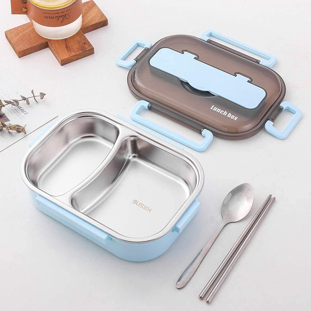 Fiambrera Bento Box de 2 compartimentos, contenedor almacenamiento hermético acero inoxidable, apto para(Pink)