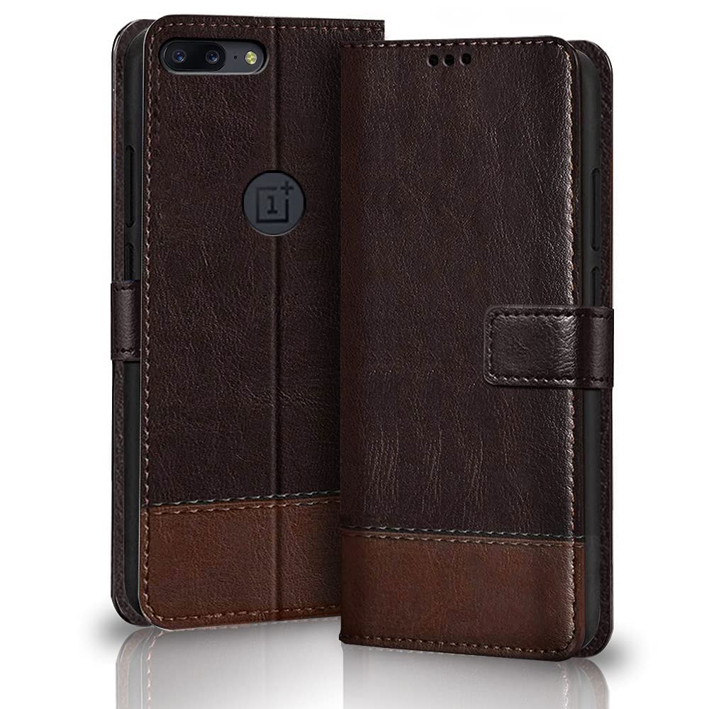 TheGiftKart Dual-Color Leather Finish OnePlus 5 Flip Back Cover Case | Inbuilt Stand & Pockets | Wallet Style Flip Cover Case for OnePlus 5 (Coffee & Brown) (B09NYGHW14) Amazon Price History, Amazon Price Tracker
