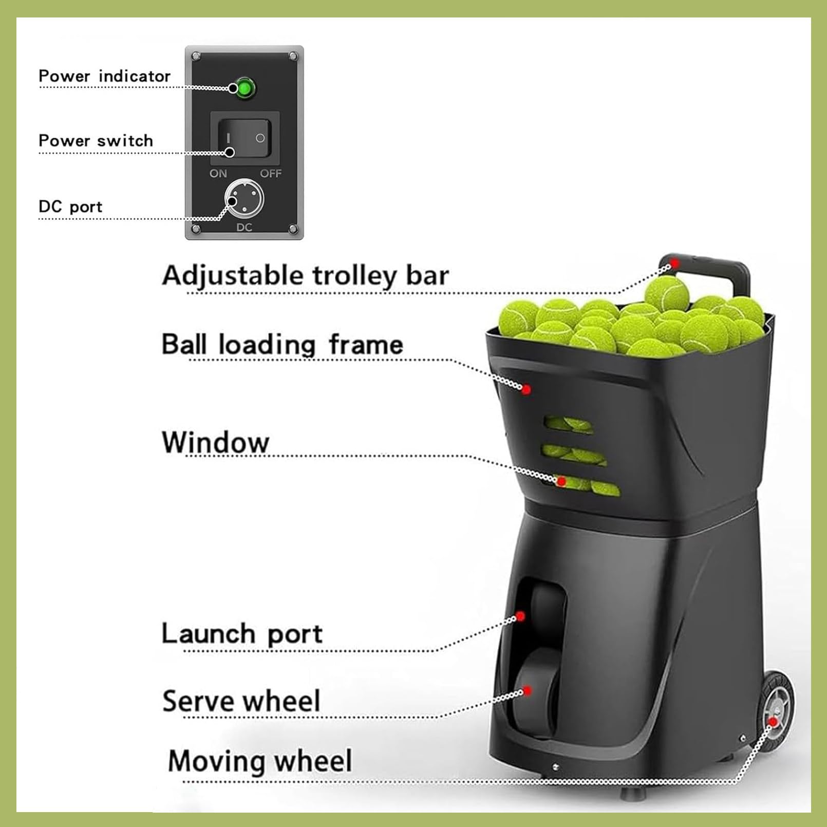 Macchina lanciapalle da Tennis, capacità di Oltre 100 Palline, Batteria da 4-6 Ore con Alimentazione Esterna, Telecomando Intelligente, Perfetta per Principianti e Giocatori intermedi,Red