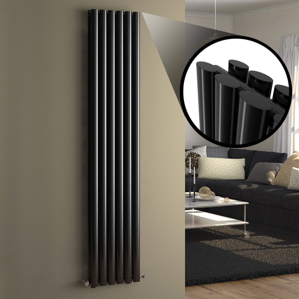 Ibathuk Strata Vertical Column Radiator, Black Oval Double Panel Designer Radiator For Modern Heating, 1800 X 360 Mm 5056066408293