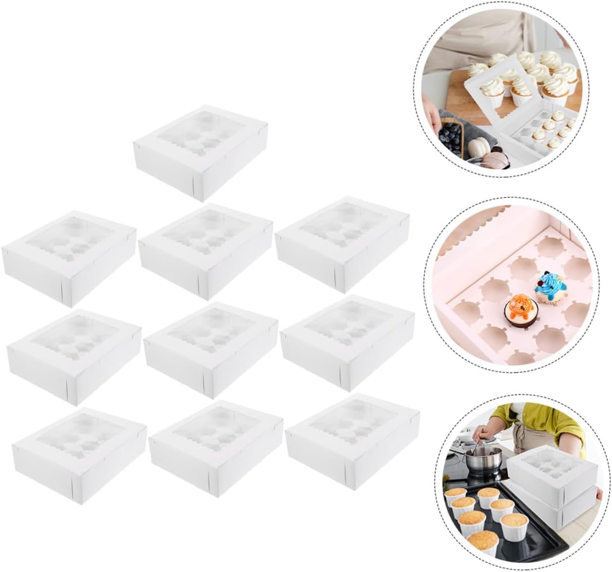 10pcs Cupcake Packing Boxes with Window Design, White Cardboard Muffin Cake Paper Bakery Boxes for Pastry and Egg Tart Storage, Disposable Food Storage Packaging