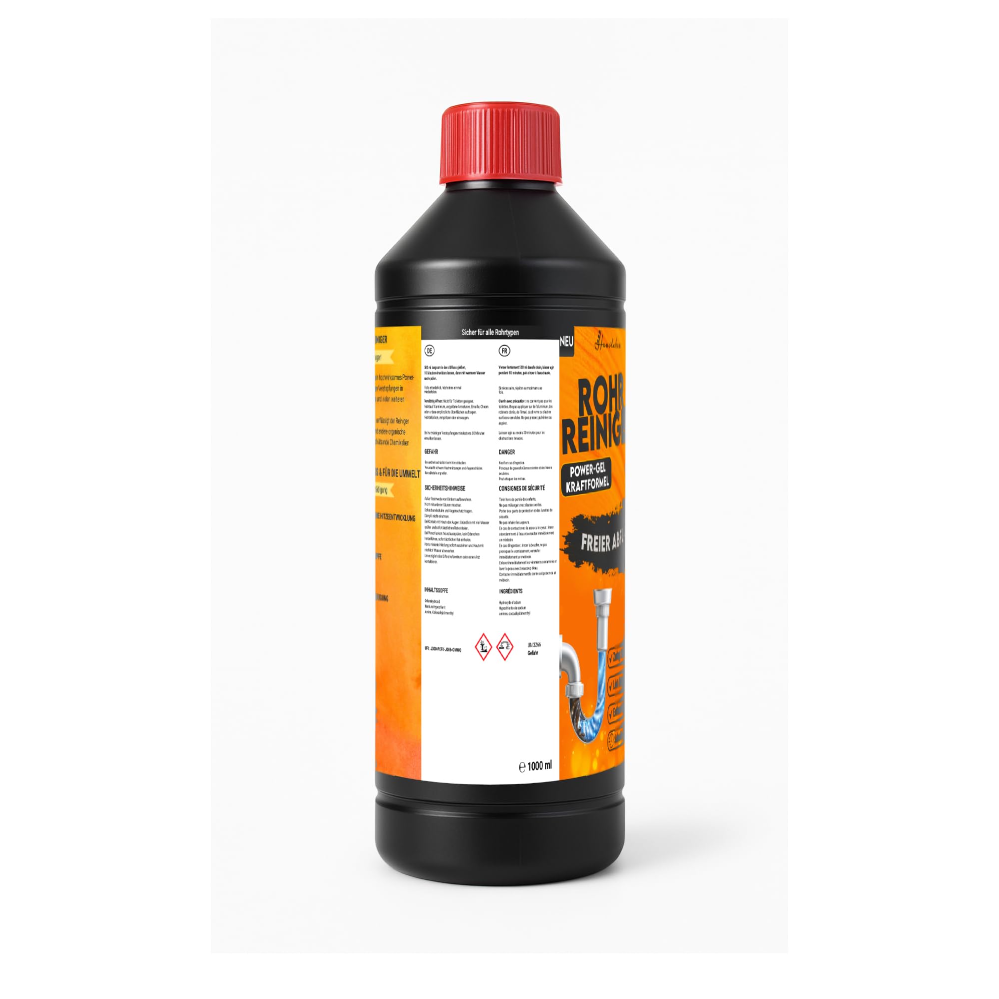hausleben Abflussreiniger EXTRA STARK 6x1000ml – Rohrreiniger Power-Gel gegen Haare, Fett & Verstopfungen für Küche, Bad, Dusche und Abflussfrei
