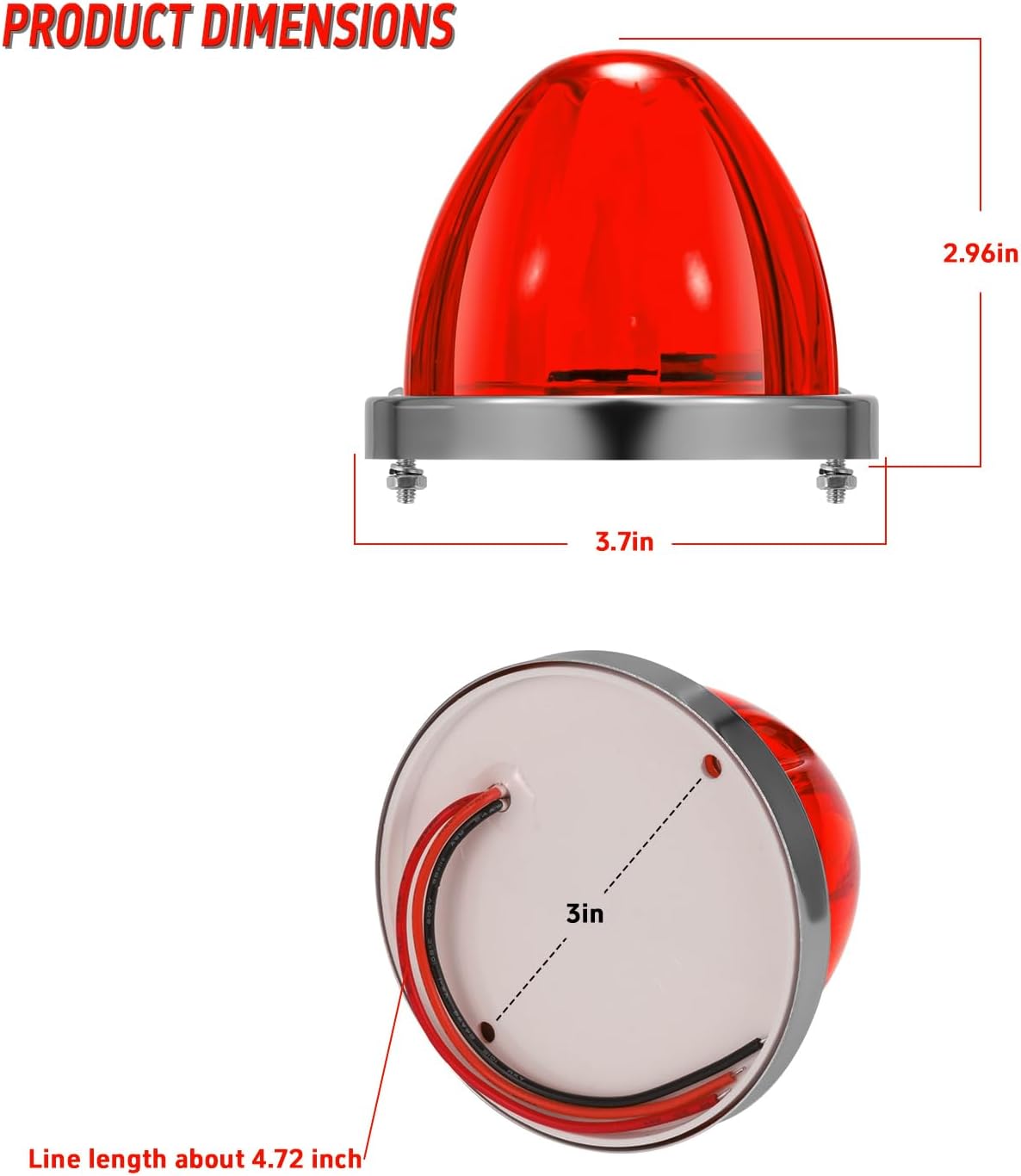 4Pcs Red Watermelon LED Marker Lights Strobe & Constant Dual Function Side Marker Clearance Tail Top Cap Roof Lights 12-24V for Trailer Truck Heavy-duty Truck Bus Van Kenworth Peterbilt Freightliner