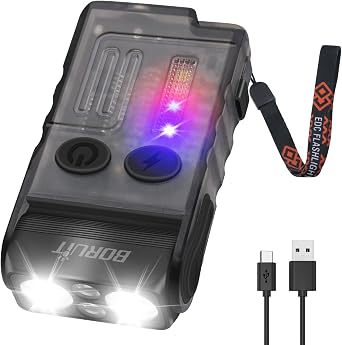 BORUIT V Series Powerful Small Flashlight and Portable Clip Light, Keychain Lights with 365nm Blacklight UV/Red Flashlight,180Rotatable Magnetic Light for Everyday Carry