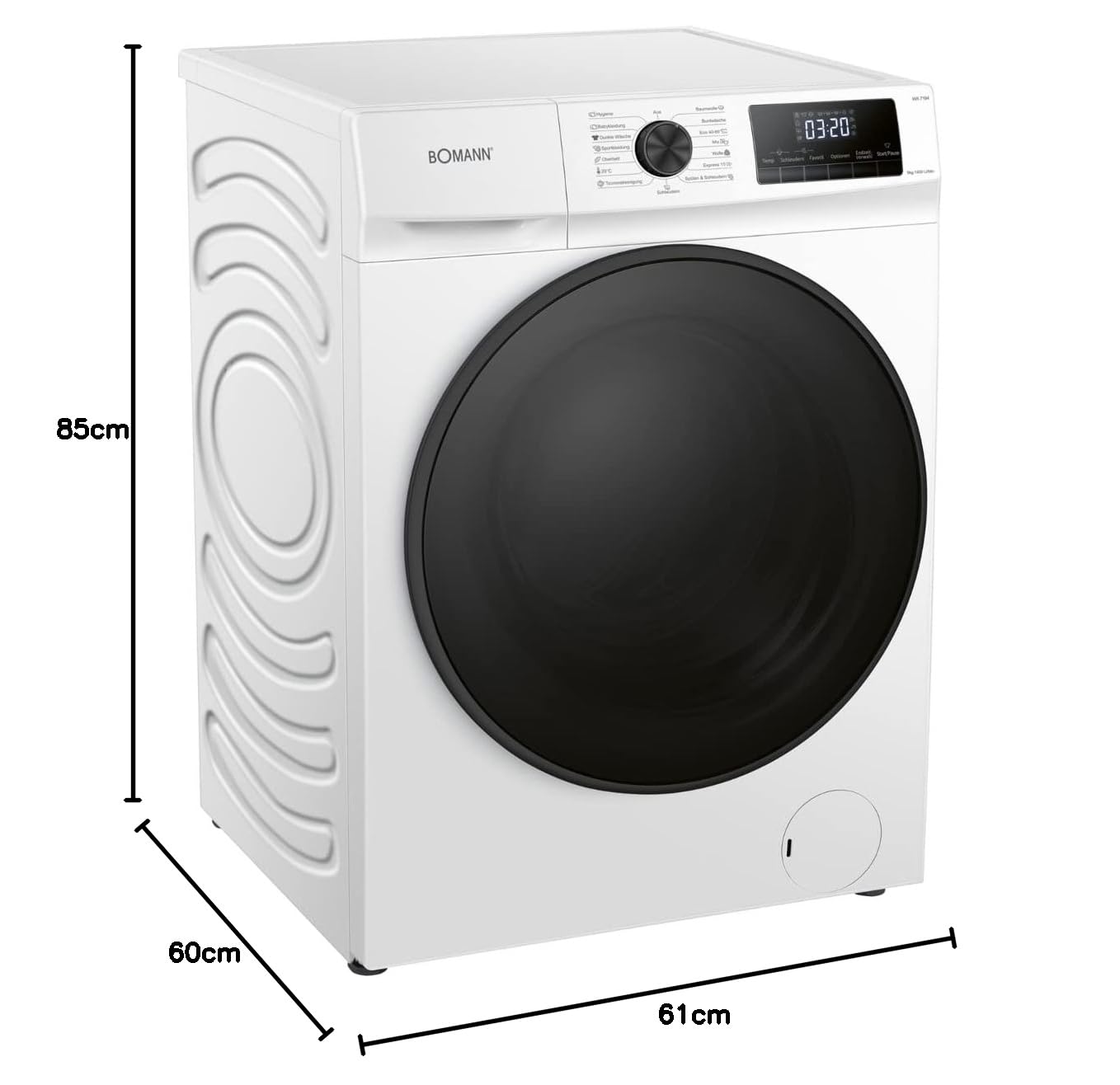 Bomann WA 7194 Waschmaschine, 9kg Fassungsvermögen, 15 Waschprogramme, Schleuder-Umdrehung 1.400 U/min.(max), LED-Display, Kindersicherung, Dampffunktion, Frontlader, Invertermotor, weiß