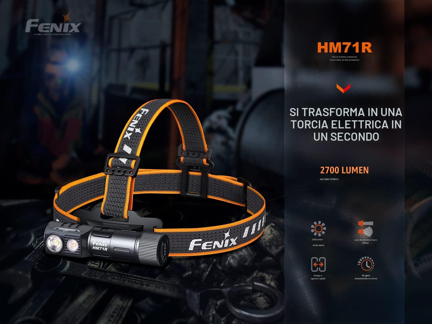 fenix HM71R, lampada frontale ricaricabile e rimovibile, 2700 lumen, 230 m, max 48 ore, base magnetica, IP68, colore nero