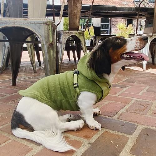 Gooby Fleece Vest Hoodie Dog Sweater - Green, Large - Warm Pullover Dog Hoodie with O-Ring Leash for Small to Medium Dogs