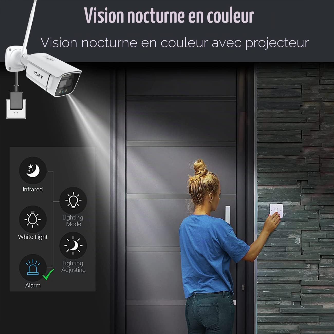REIGY 3MP Système Surveillance WiFi Exterieure avec Spotlight, Kit Camera Videosurveillance 10CH 5MP NVR + 4X 1296P Camera, Audio Bidirectionnel Vision Nocturne Colorée Imperméable sans HDD