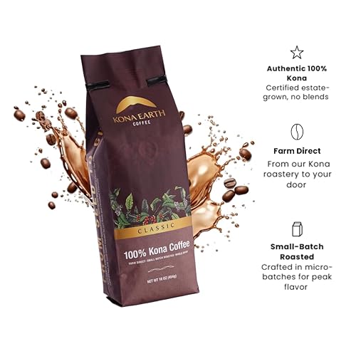 Miniatura 4 de KONA EARTH 100% Café Kona, Tostado Medio Clásico, Grano Entero, 1 lb (454 gramos) Directo de la Granja, Auténticos granos de café Kona hawaianos de