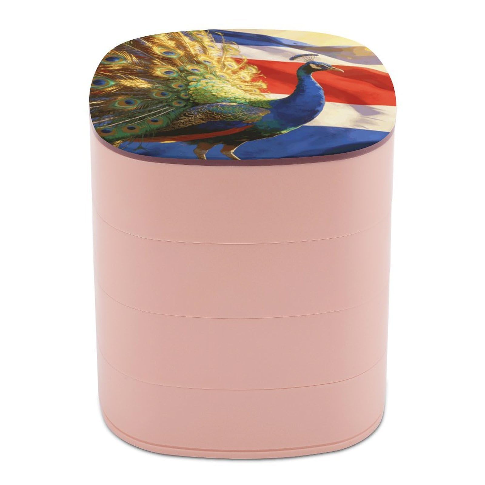 LZQPOEAS Colorful Peacock And National Flag Jewelry Box Women Jewelry Organizer Travel Jewelry Case Cute Necklace Ring Storage Organizer 4-Layer Rotating Jewelry Tray Case with Mirror for Bracelets