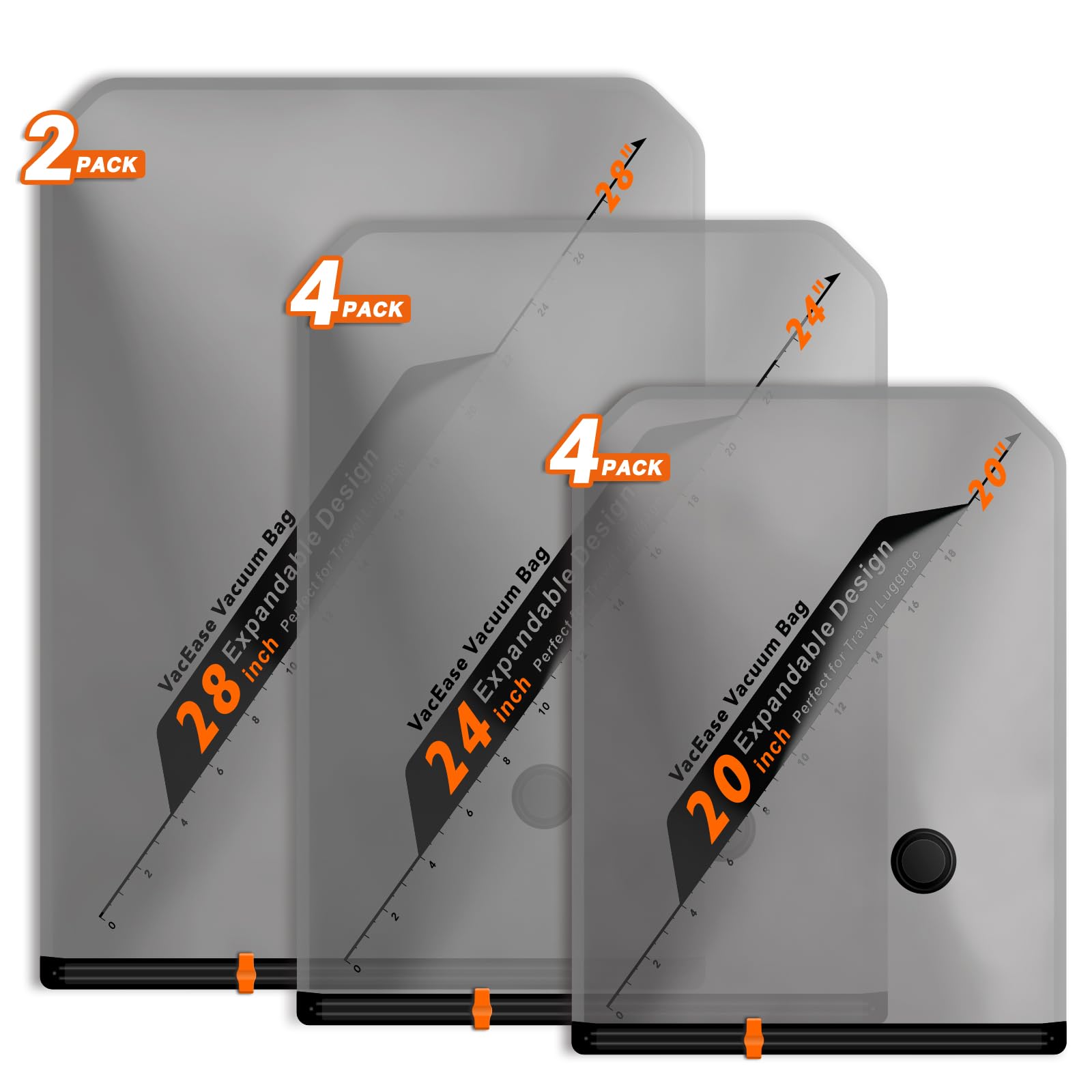Vacbird 10 sztuk worków próżniowych, 4 x 40 x 54 cm, 4 x 47 x 64 cm, 2 x 54 x 74 cm, worki próżniowe oszczędzające miejsce, wielokrotnego użytku, idealne do podróży i organizowania bagażu
