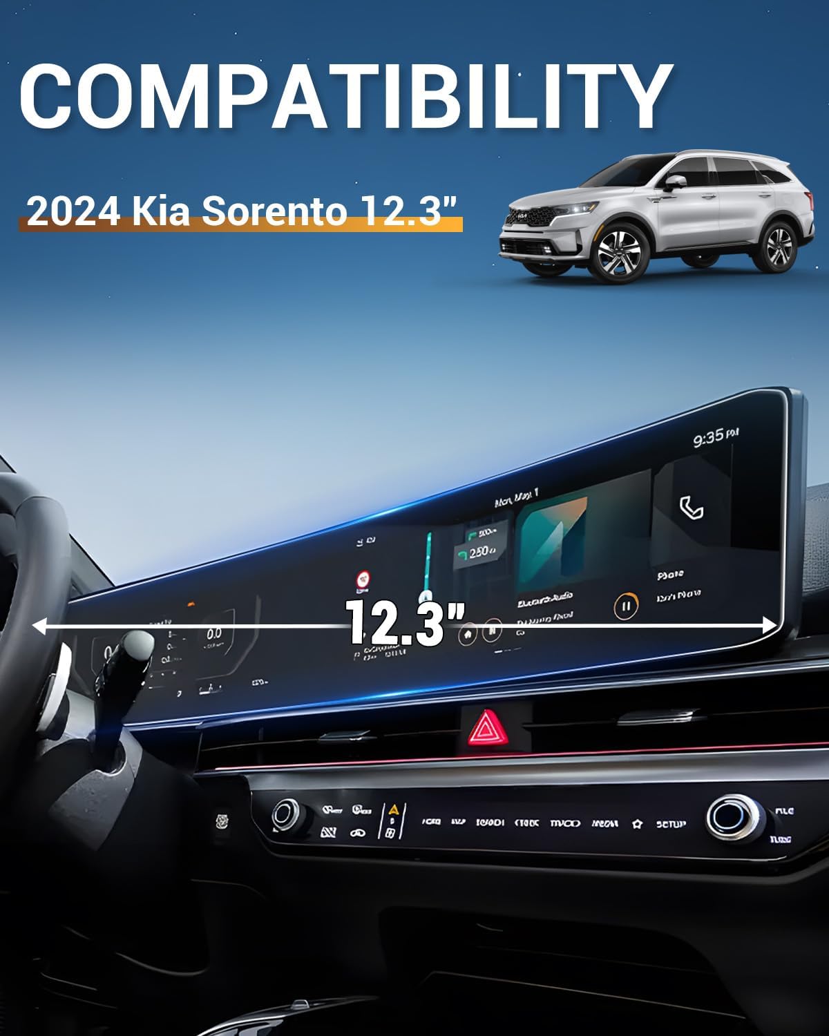2025 Kia Sorento Screen Protector Antiglare for 2024 2025 2026 Kia Sorento (LX/S/EX/X-Line EX/SX/X-Line SX/X-Line SX Prestige/X-Pro SX Prestige) 12.3" Curved Display Screen Cover Accessories 2 Pack