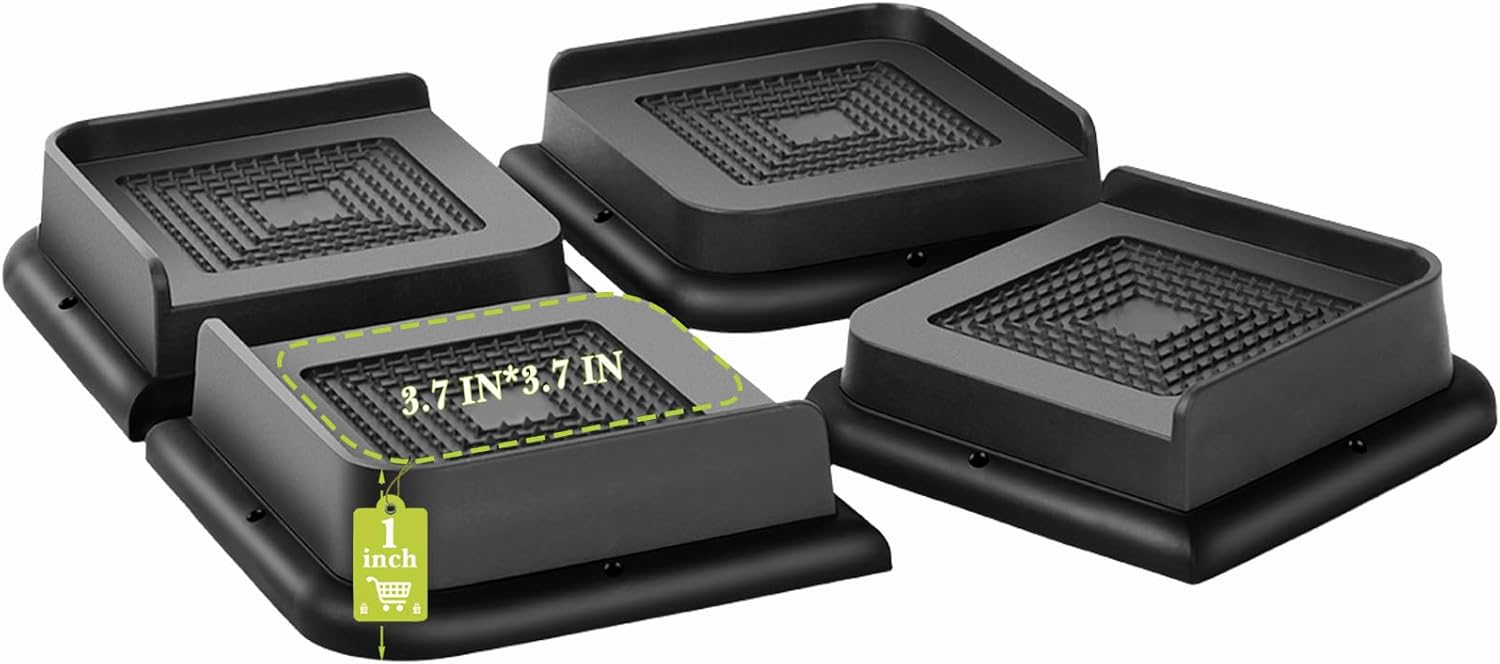 Bed Risers 1 inch, 2 inch, 3 inch, 4 inch, 6 inch, 8 inch Heavy Duty, Oversized Furniture Riser for Couch Sofa Table Chair Leg Frame Dorm, Support up to 6000 Lbs (Black 4 Pack, 1 inch) Black 4 Pack 1 Inch