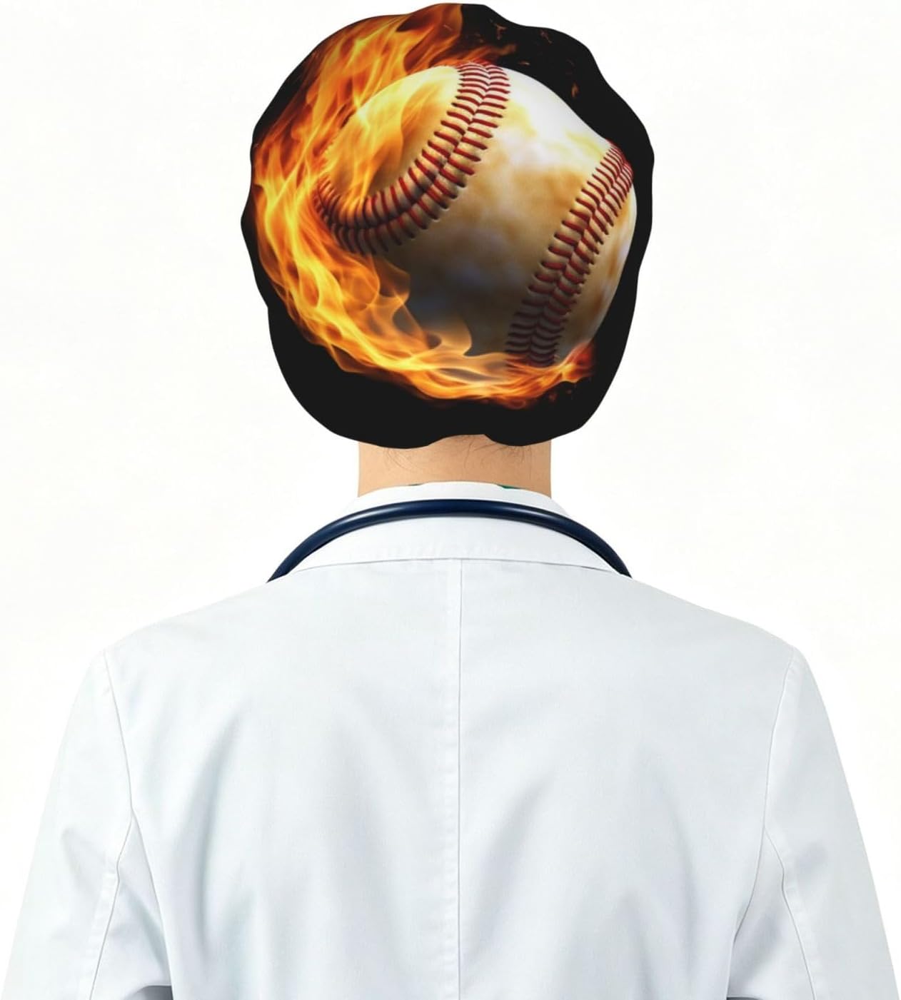 Fire Baseball Bouffant Cap with Buttons, Sweatband Cap Black