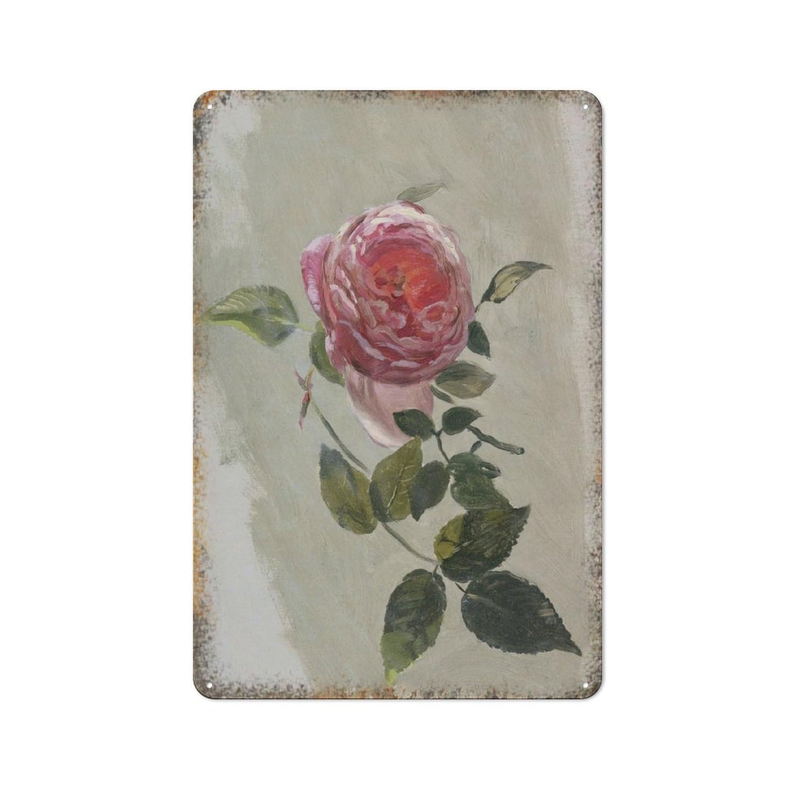 Vintage Rose Botanical Metal Wall Art Farmhouse Style Floral Decor Sign for Girls Room Kitchen Outdoor Restaurant Yard Fence 8x12 Inch