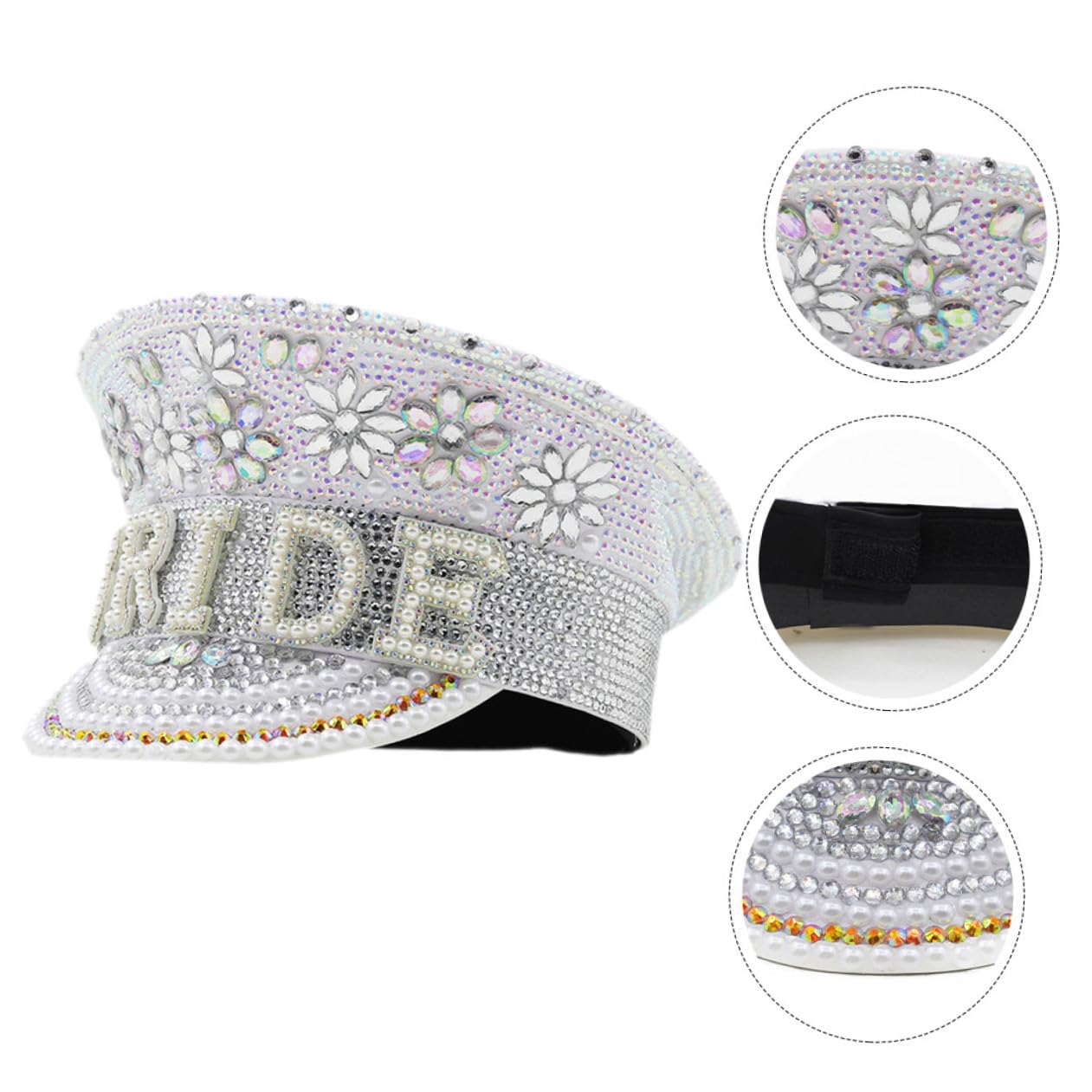 Sombrero para Novia Gemas de Imitación, Gorro Ajustable de Fiesta para Despedida de Soltera y Accesorios para Boda, Adecuado para Playa y Eventos Obsequios