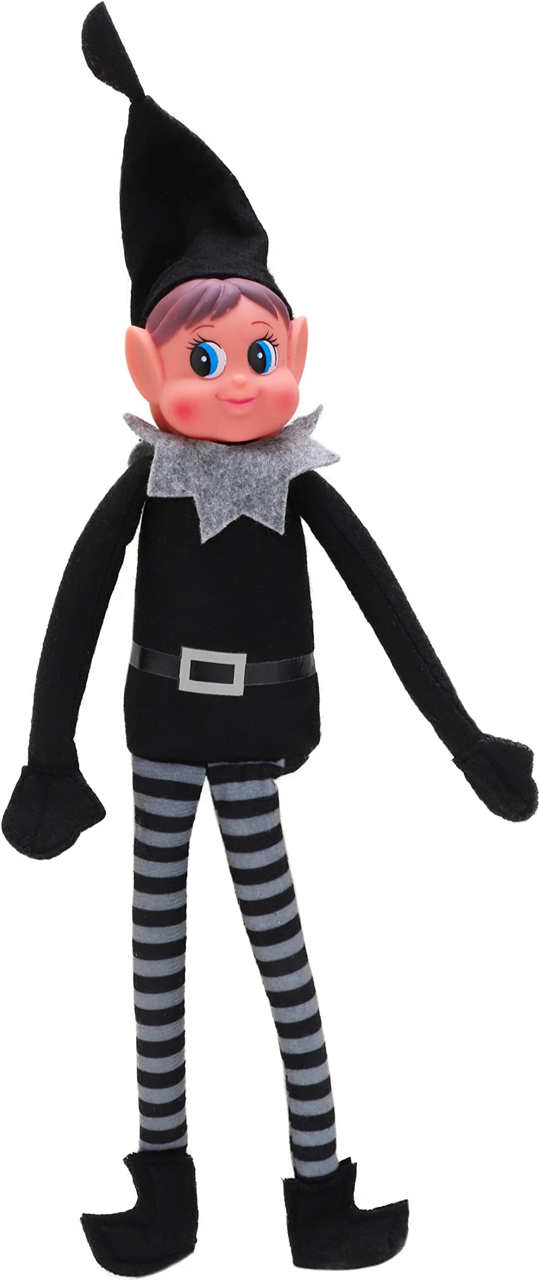 Toyland® Elves Behavin Badly 12 Inch Girl Elf with Black Clothing Soft Toy with Long Legs, Soft Body & Vinyl Head - Christmas Novelty Toys